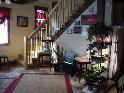 stairway and living room as seen from the door