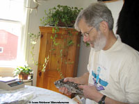 Steve Wilson examining dead Boreal Owl