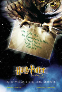Poster from first Harry Potter movie--a Great Horned Owl carrying letter